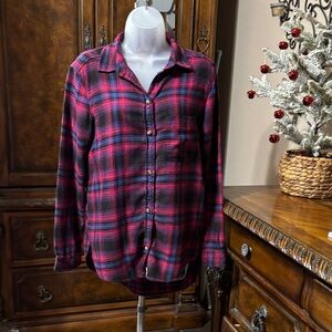 American Eagle Outfitters Pink and black and blue flannel boyfriend’s Shirt